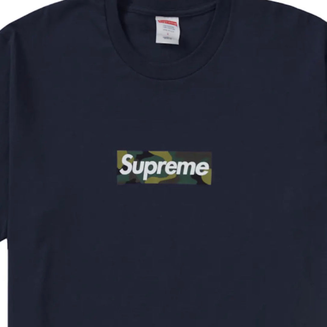 Supreme Camo Box Logo Tee, Navy (Size Medium)