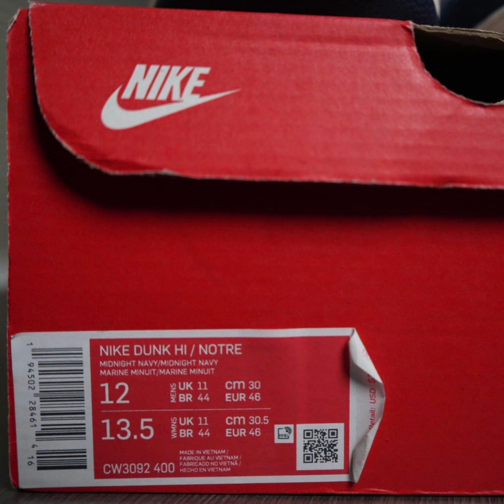 Notre Midnight Navy Nike Dunk Hi (Size 12)