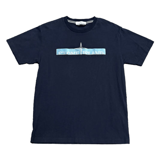 Stone Island Washed Black Fuzzy logo tee (Size XL)